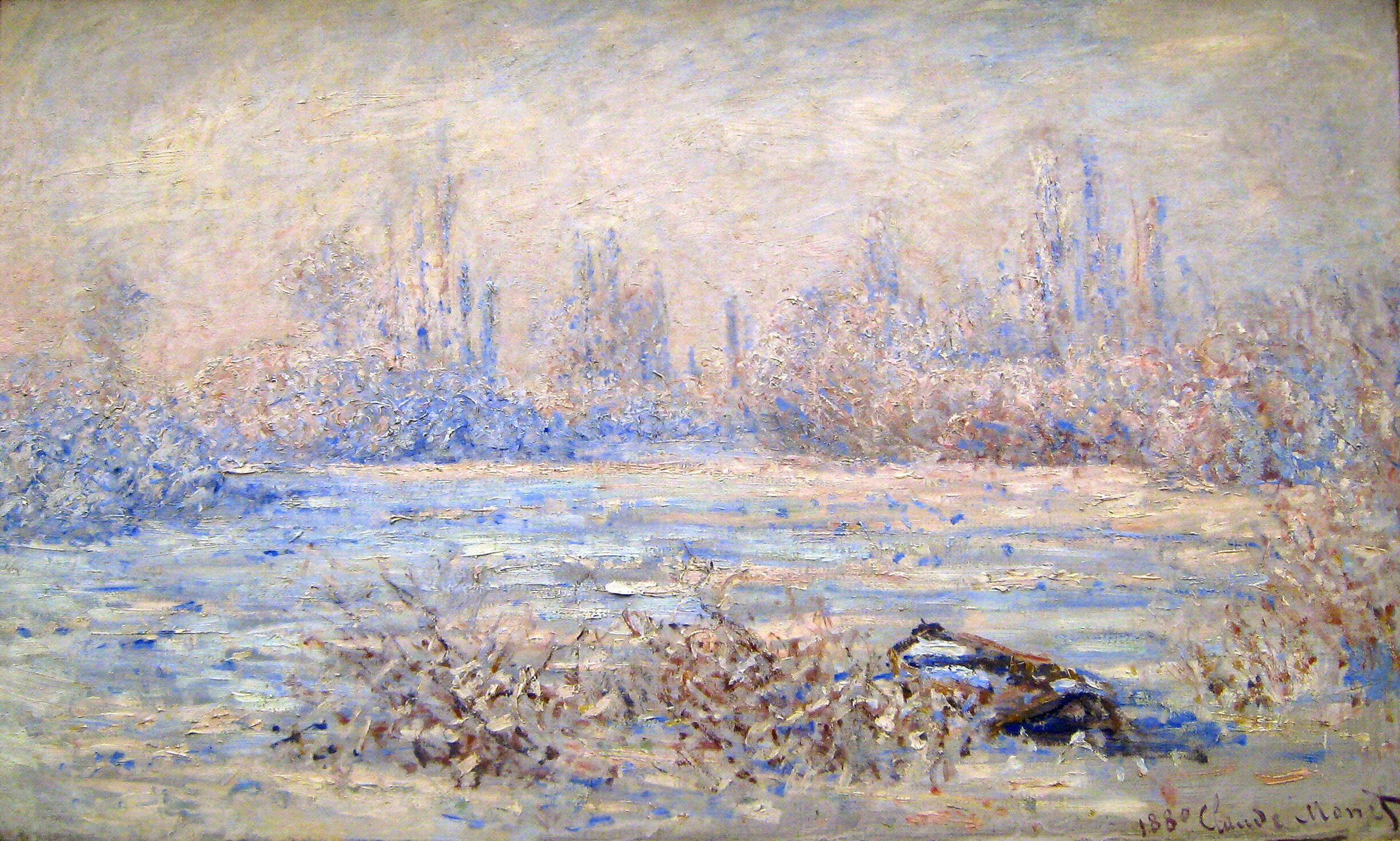 Frost near Vetheuil by Claude Monet. Claude Monet artworks, monet canvas art, monet oil painting, monet reproduction for sale. Landscape paintings, Monet art decor, monet oil painting on canvas, Blue Surf Art