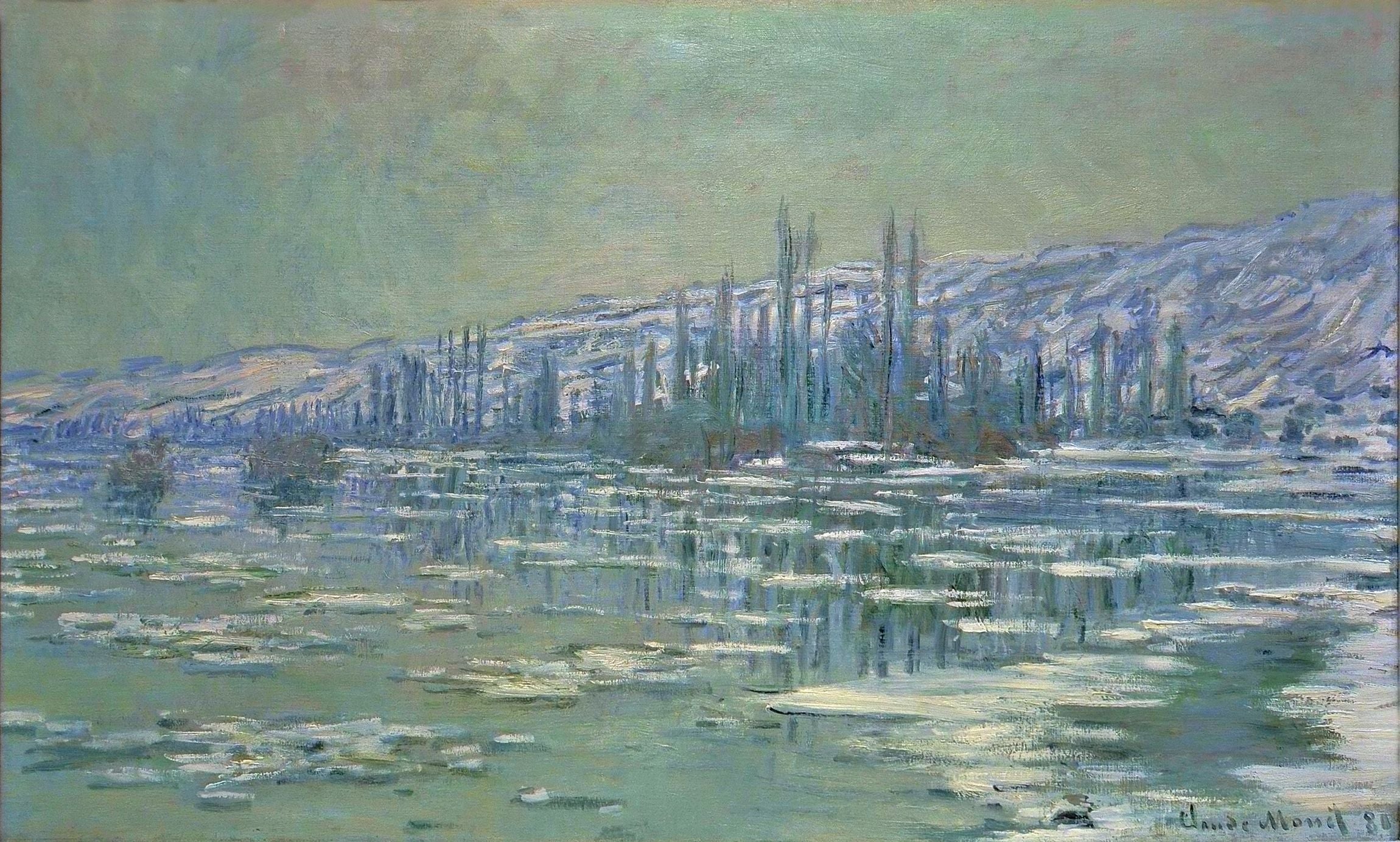 Ice Floes on Siene by Claude Monet. Claude Monet artworks, monet canvas art, monet oil painting, monet reproduction for sale. Landscape paintings, Monet art decor, monet oil painting on canvas, Blue Surf Art