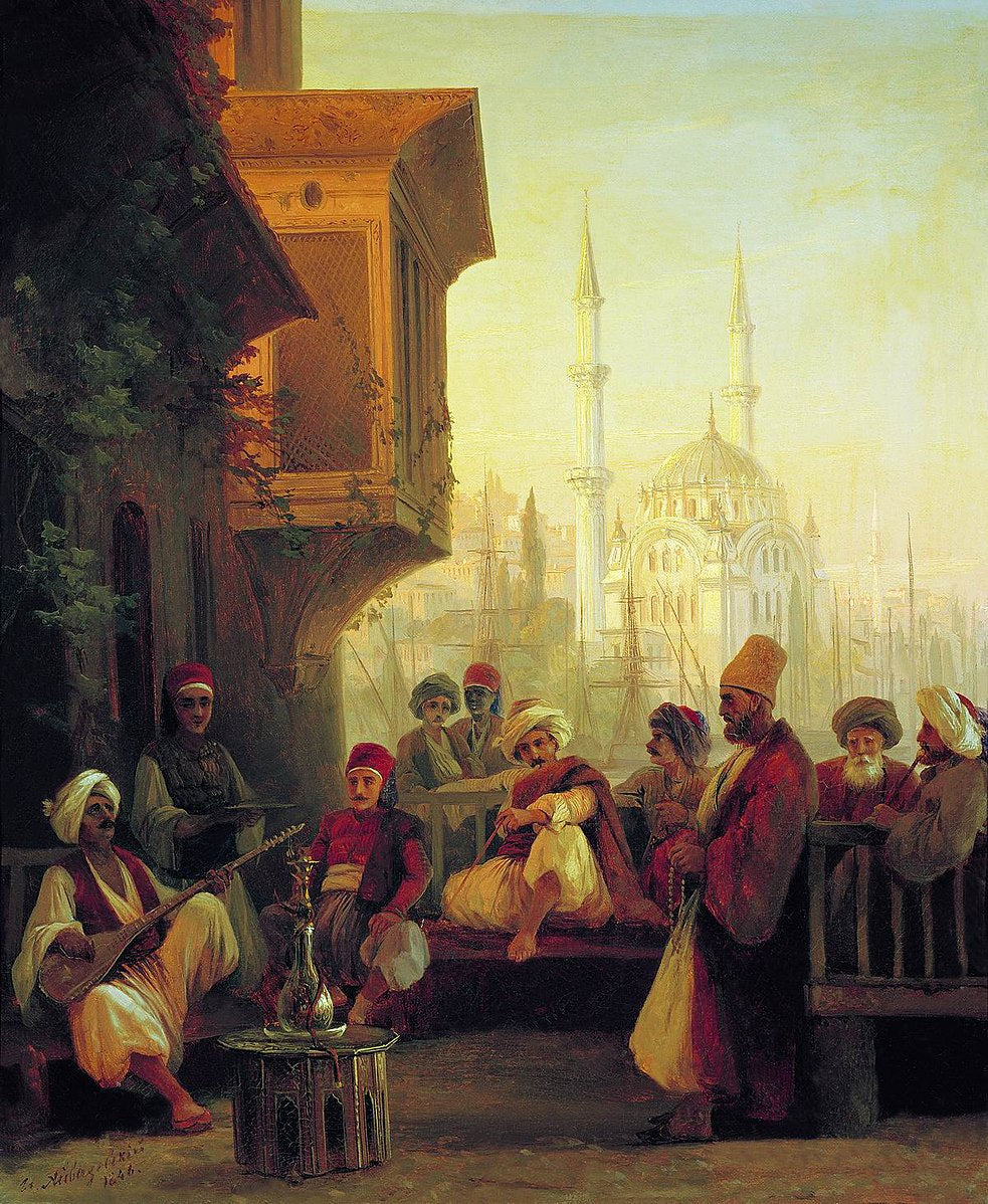 Coffee-house by the Ortaköy Mosque in Constantinople Painting by Ivan Aivazovsky Reproduction