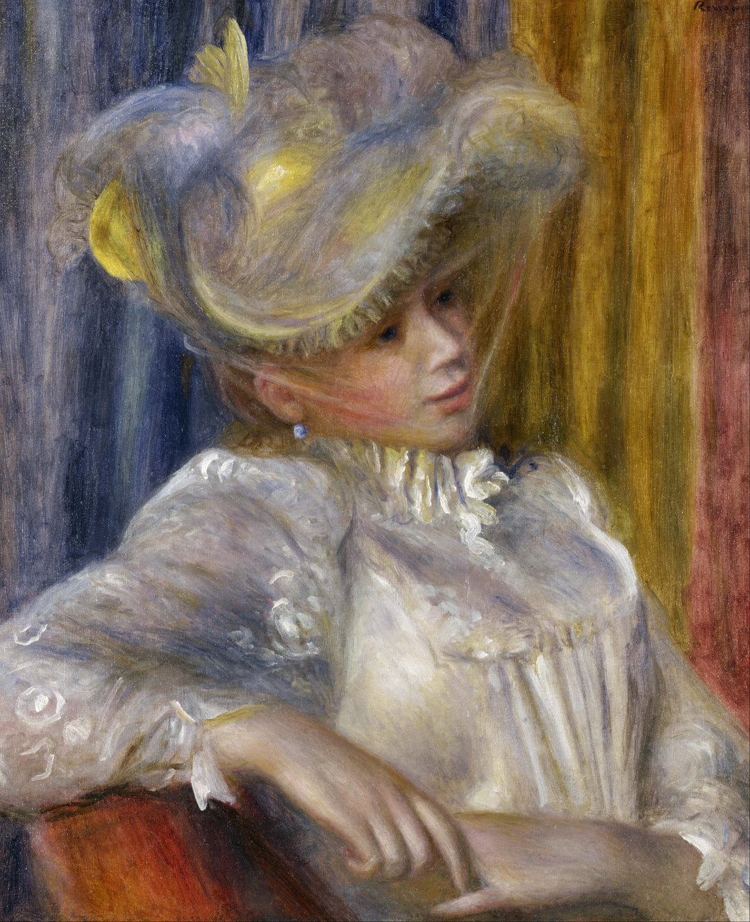 Woman with a Hat by Pierre-Auguste Renoir Reproduction for Sale by Blue Surf Art