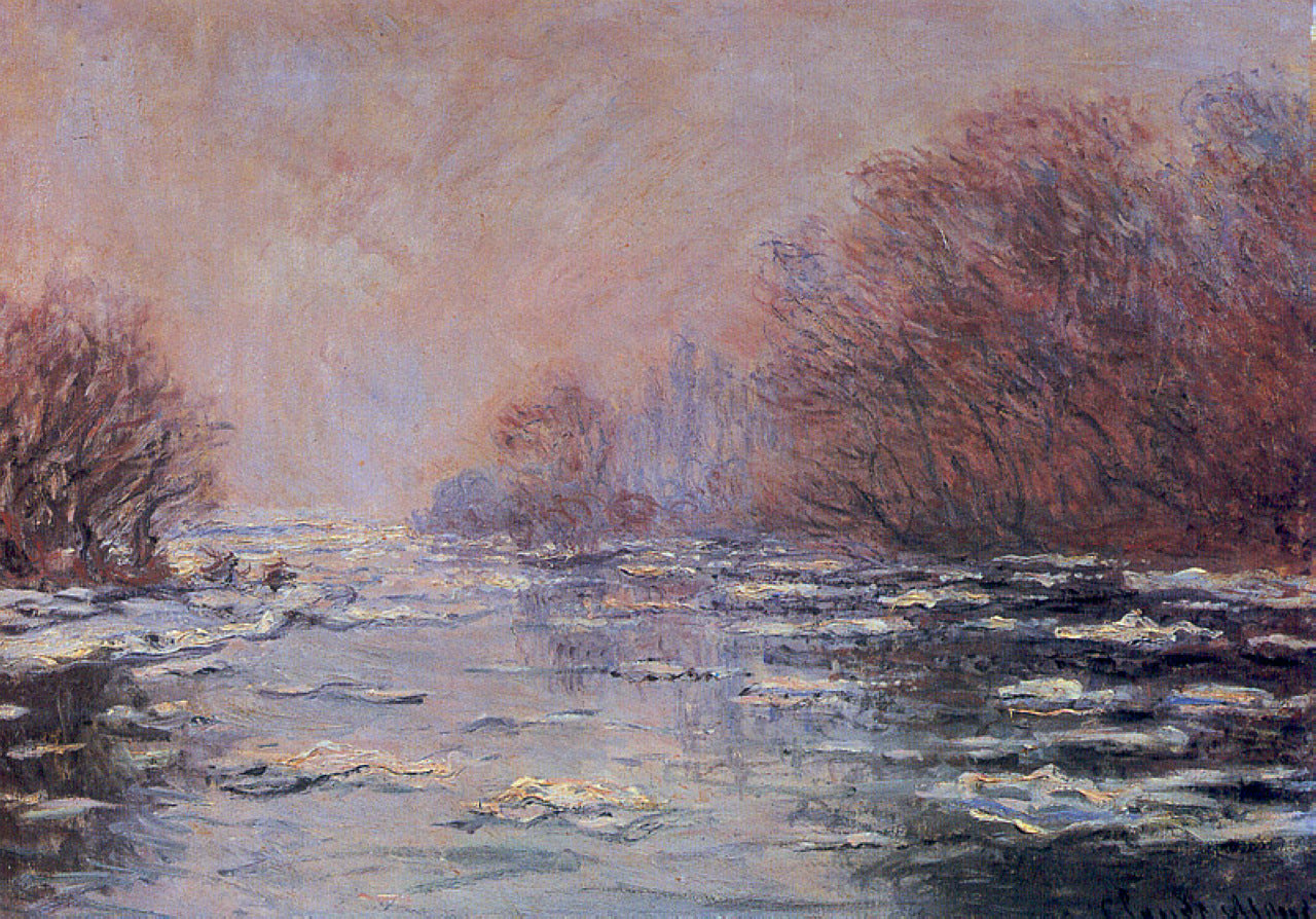 River Thawing near Vetheuil, 1880 by Claude Monet. Claude Monet artworks, monet canvas art, monet oil painting, monet reproduction for sale. Landscape paintings, Monet art decor, monet oil painting on canvas, Blue Surf Art