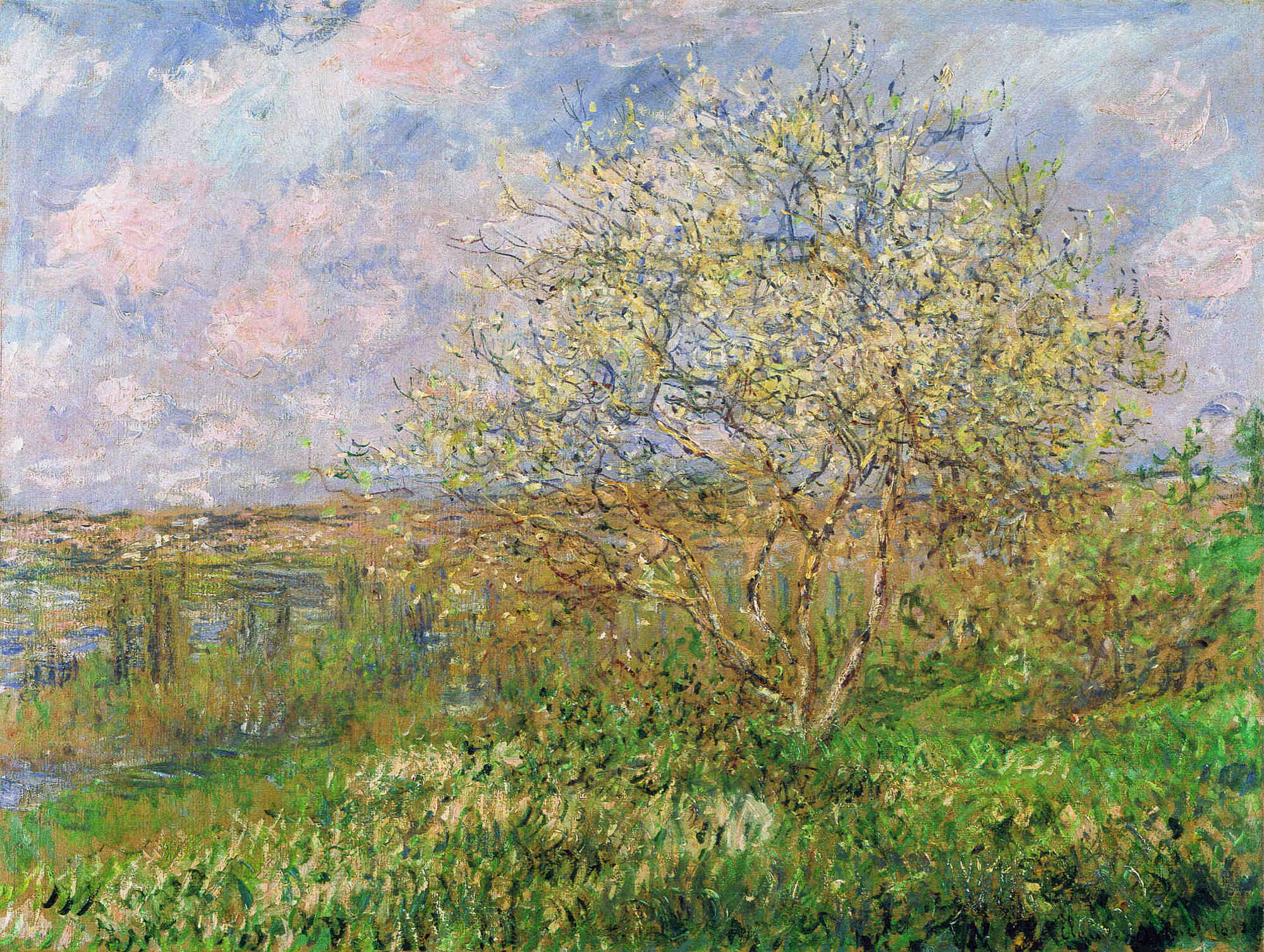 Springtime, 1880 by Claude Monet. Claude Monet artworks, monet canvas art, monet oil painting, monet reproduction for sale. Landscape paintings, Monet art decor, monet oil painting on canvas, Blue Surf Art