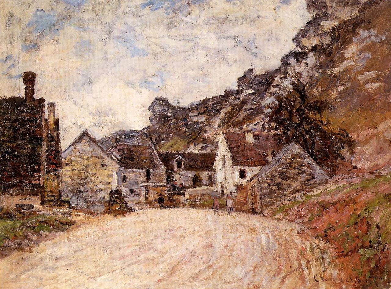 The Hamlet of Chantemesie at the Foot of the Rock, 1880 by Claude Monet. Claude Monet artworks, monet canvas art, monet oil painting, monet reproduction for sale. Landscape paintings, Monet art decor, monet oil painting on canvas, Blue Surf Art