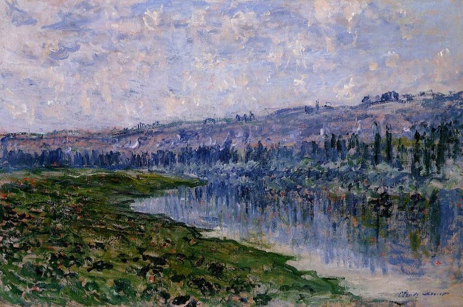 The Seine and the Chaantemesle Hills 1880 by Claude Monet Reproduction for Sale Blue Surf Art