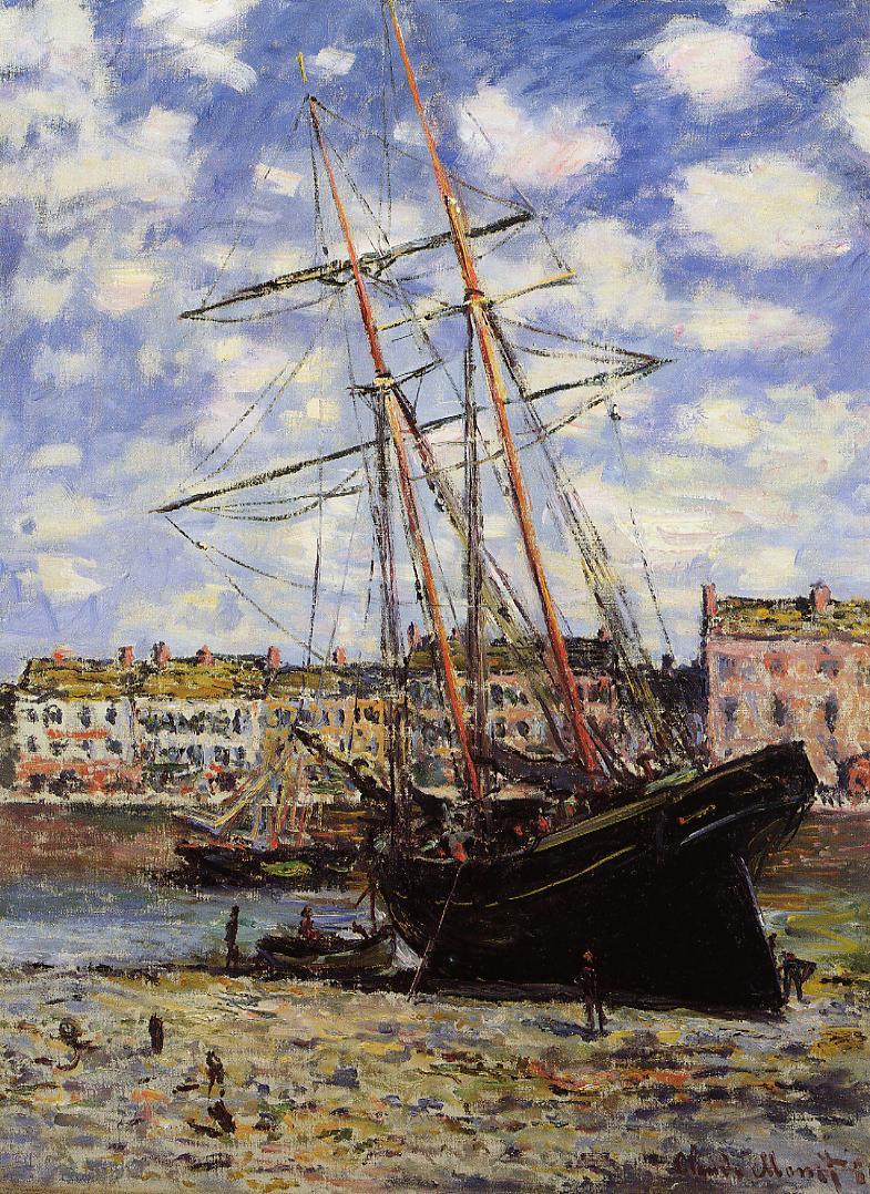 Boat at Low Tide at Fecamp 1880 by Claude Monet Reproduction for Sale Blue Surf Art