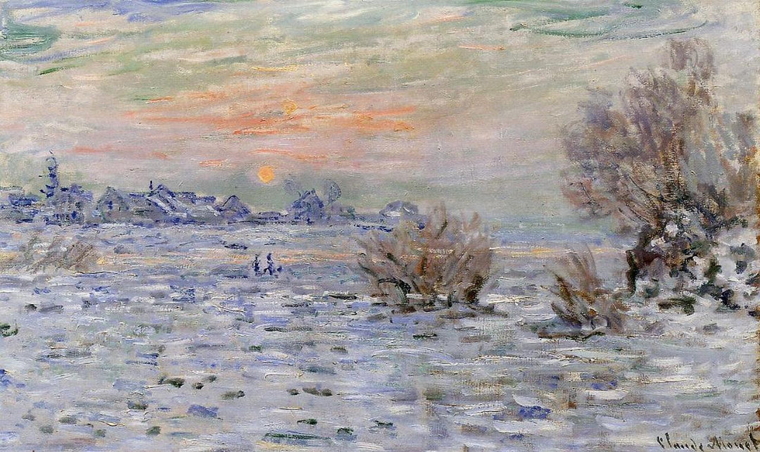 Winter on the Seine, Lavacourt 1880 by Claude Monet Reproduction for Sale Blue Surf Art