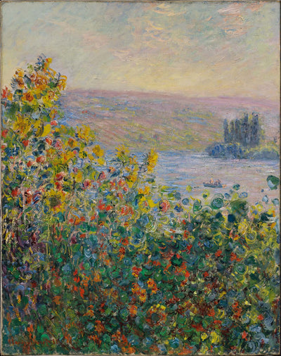 Flowers Beds at Vetheuil 1881 by Claude Monet Reproduction for Sale Blue Surf Art