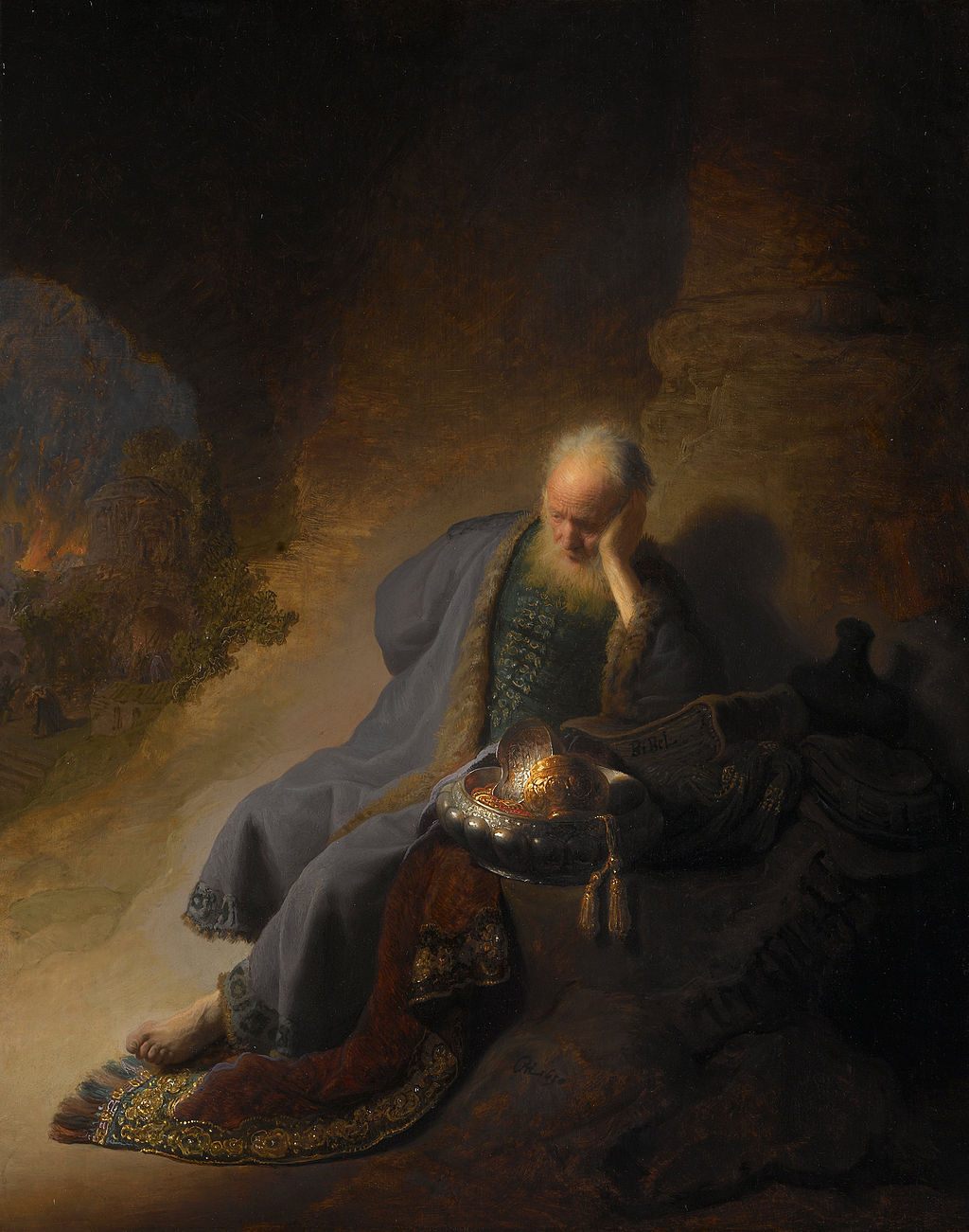 Jeremiah Lamenting the Destruction of Jerusalem Painting by Rembrandt Oil on Canvas Reproduction by Blue Surf Art