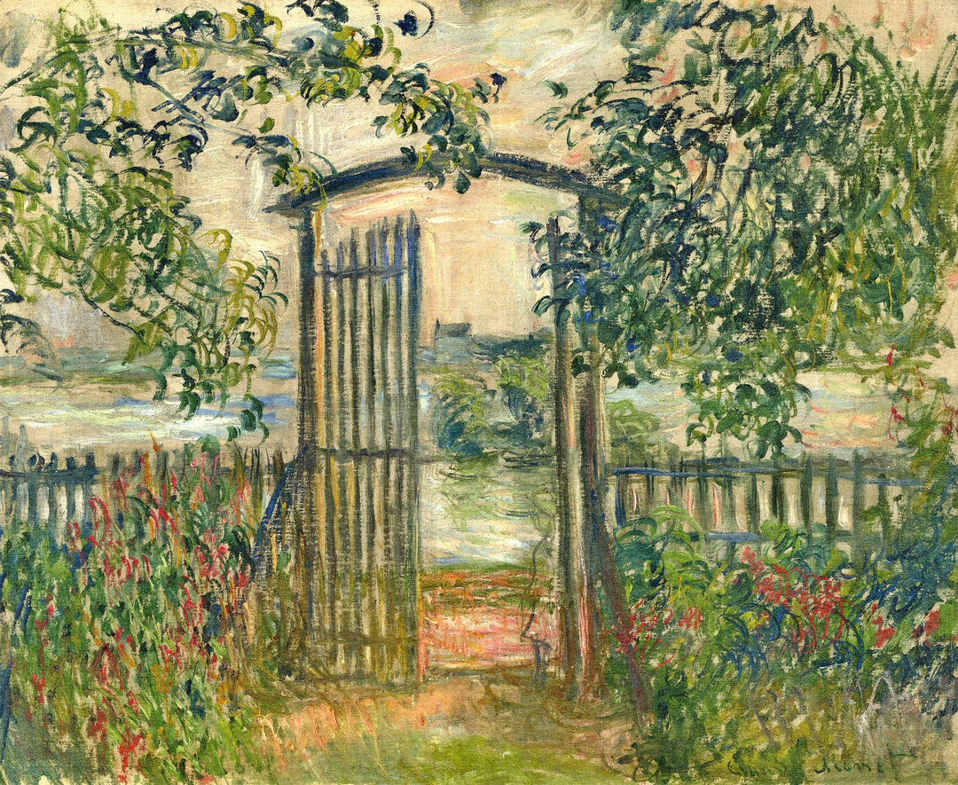 The Garden Gate at Vetheuil 1881 by Claude Monet, Monet Reproduction for Sale Blue Surf Art 