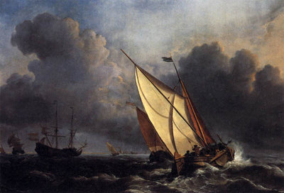 Dutch Fishing Boats in a Storm by J. M. W. Turner. Turner artworks, Turner canvas art, J. M. W. Turner oil painting, Turner reproduction for sale. Landscape paintings, Turner art decor, Turner oil painting on canvas, Blue Surf Art