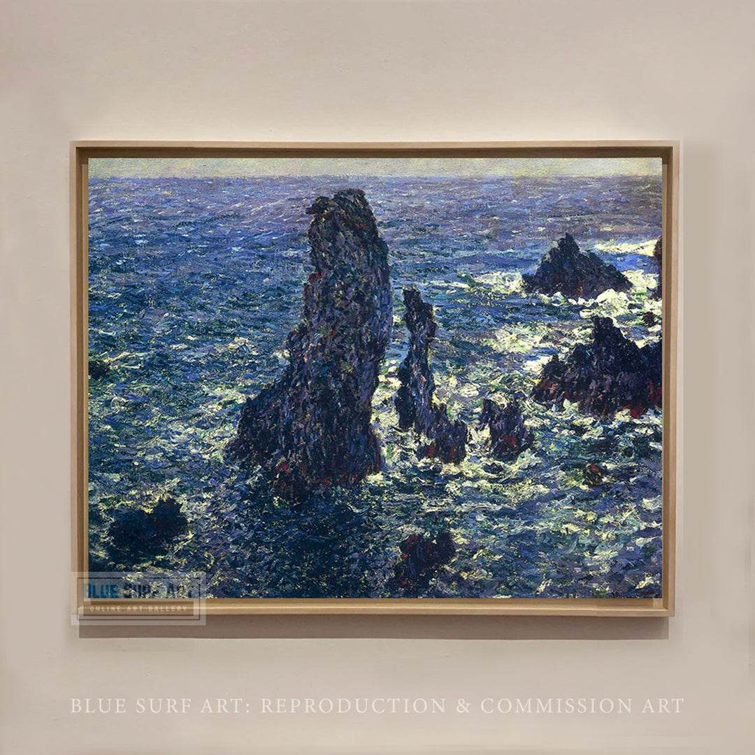 The Pyramids, Cliffs at Belle-Ile 1881 by Claude Monet, Monet Reproduction for Sale Blue Surf Art