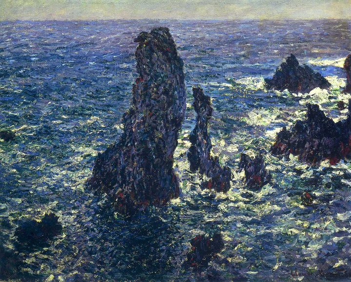 The Pyramids, Cliffs at Belle-Ile 1881 by Claude Monet, Monet Reproduction for Sale Blue Surf Art