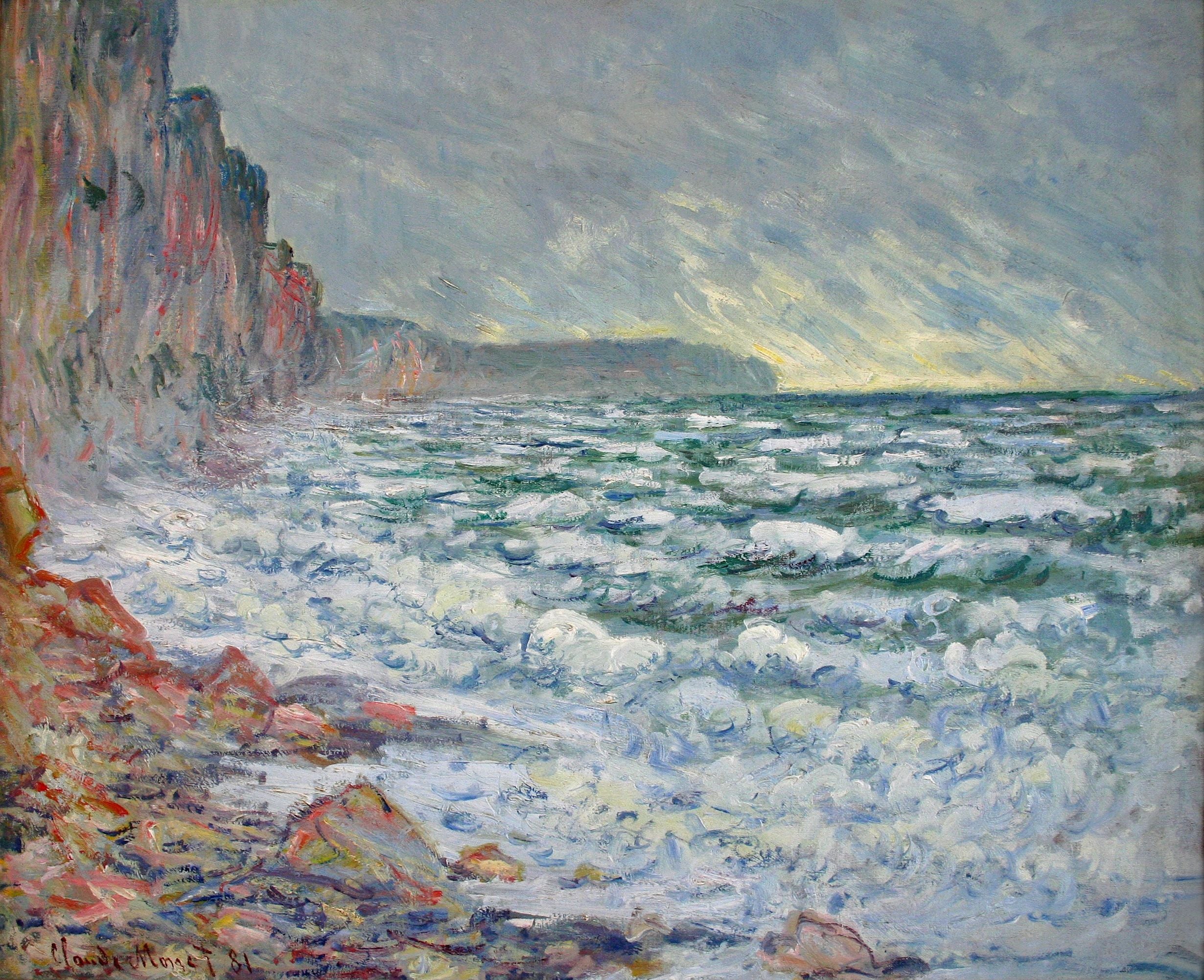 The Sea at Fecamp 1881 by Claude Monet, Monet Reproduction for Sale Blue Surf Art