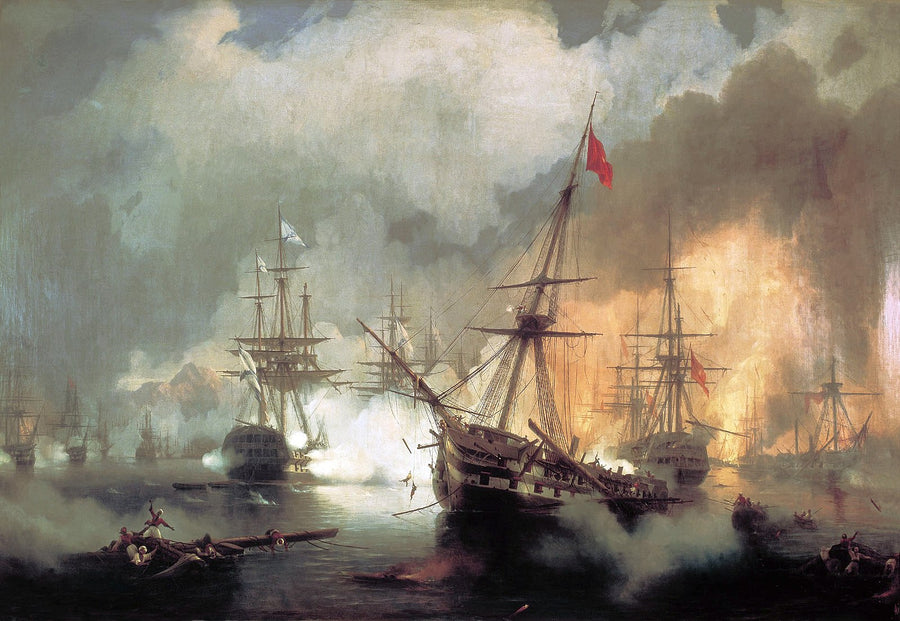 Sea battle at Navarino on October 20 1827 Painting by Ivan Aivazovsky Reproduction