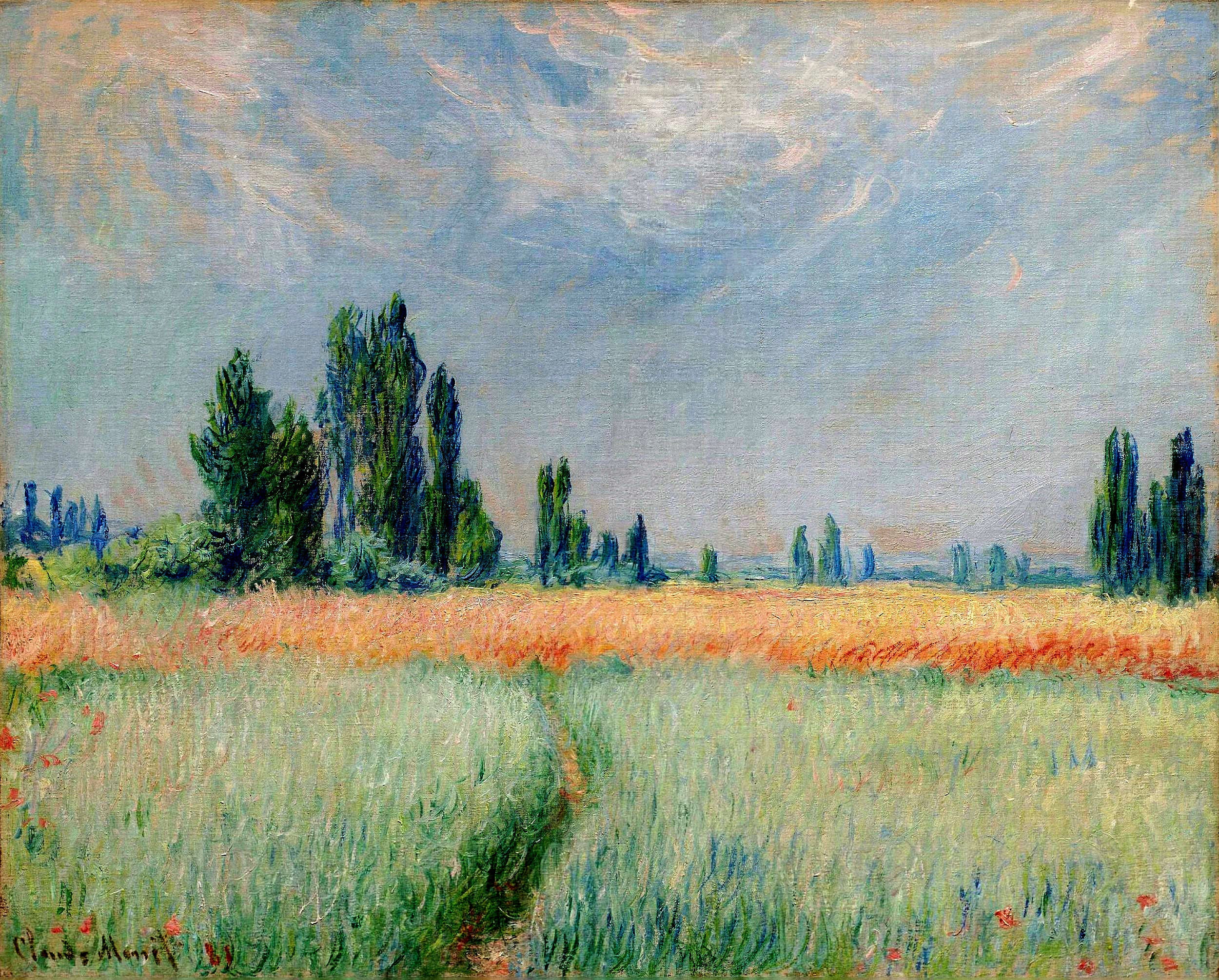 The Wheat Field 1881 by Claude Monet, Monet Reproduction for Sale Blue Surf Art