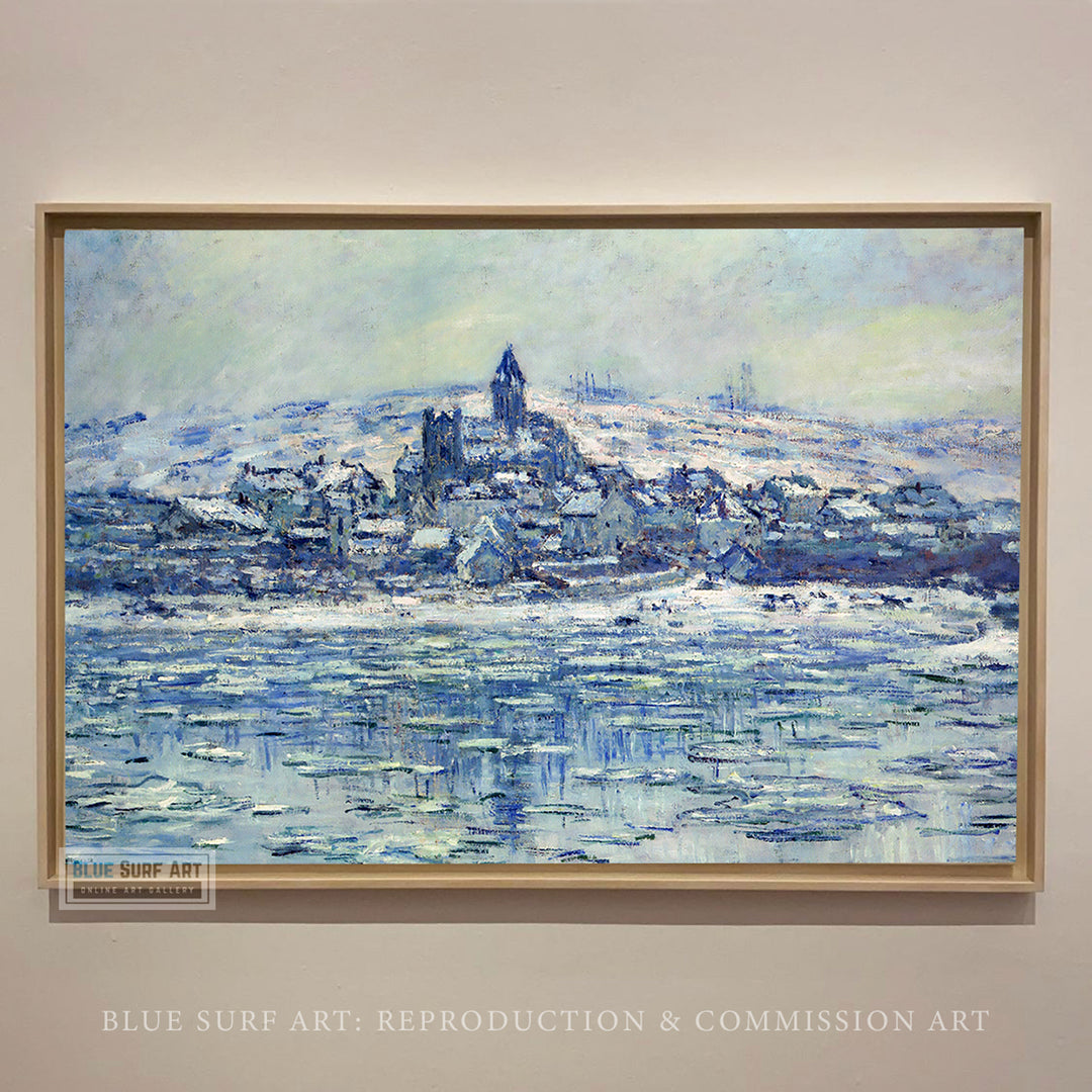 Vetheuil, Ice Floes 1881 by Claude Monet, Monet Reproduction for Sale Blue Surf Art 1