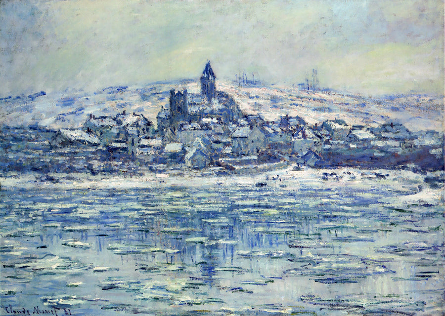 Vetheuil, Ice Floes 1881 by Claude Monet, Monet Reproduction for Sale Blue Surf Art