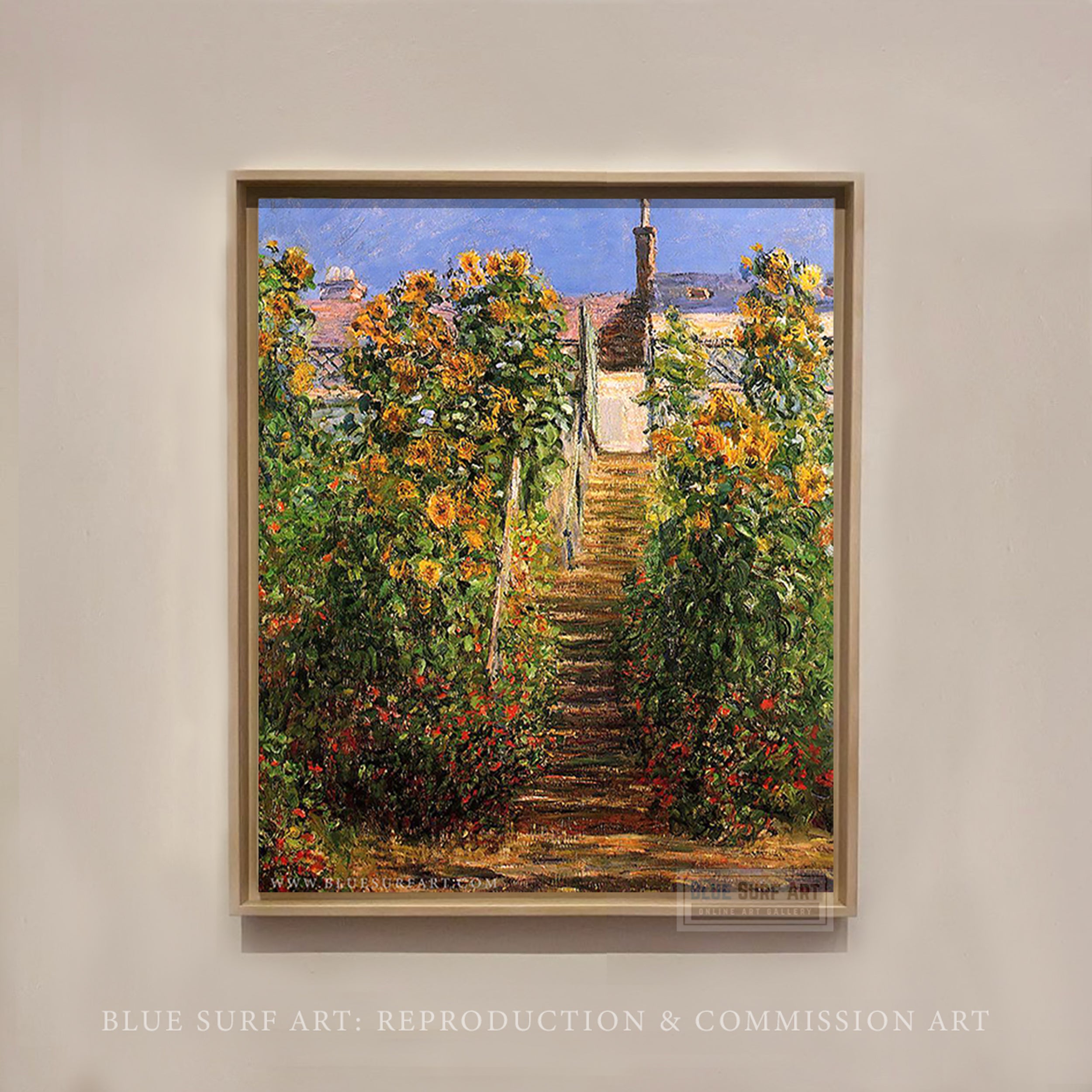 The Steps at Vetheuil 1881 by Claude Monet, Monet Reproduction for Sale Blue Surf Art