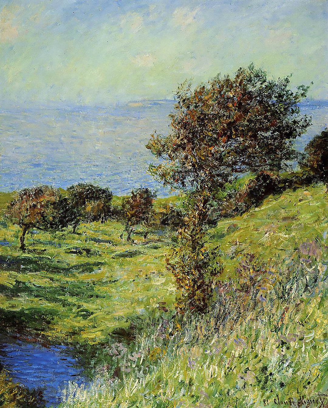 Cliffs of Varengeville, Gust of Wind 1881 by Claude Monet, Monet Reproduction for Sale Blue Surf Art