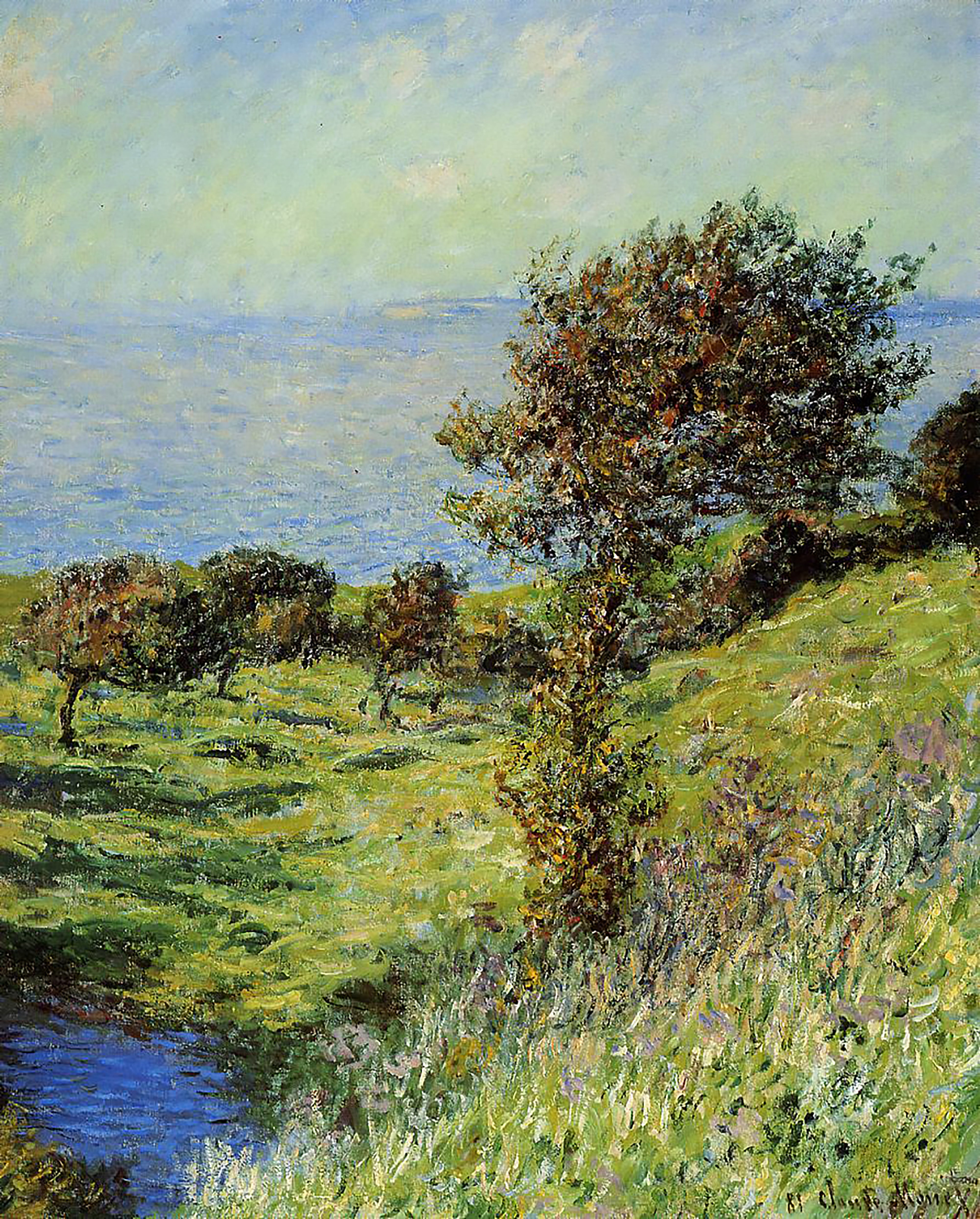 Cliffs of Varengeville, Gust of Wind 1881 by Claude Monet, Monet Reproduction for Sale Blue Surf Art
