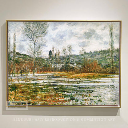 Vetheuil, Prairie Inondee 1881 by Claude Monet, Monet Reproduction for Sale Blue Surf Art