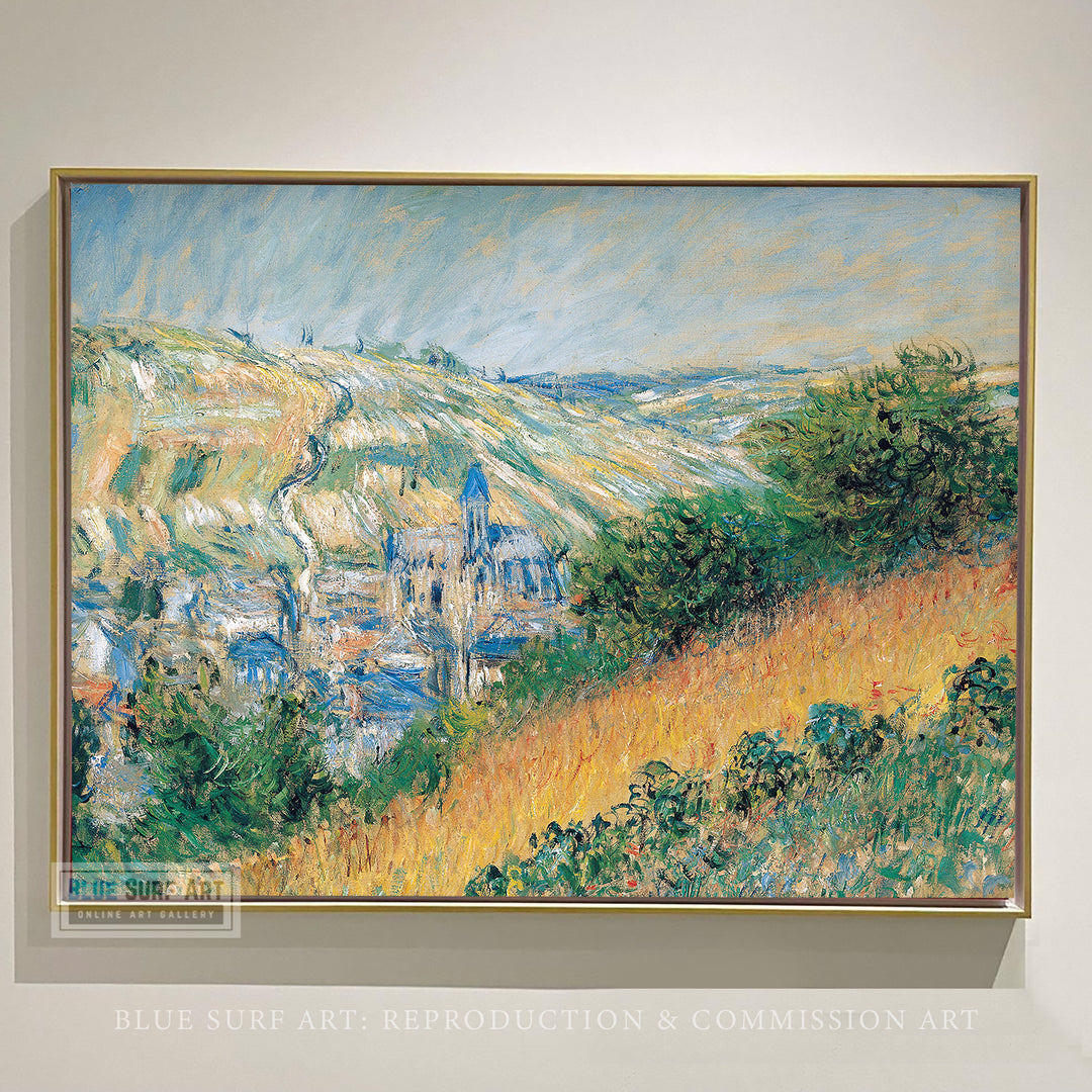 View over Vetheuil 1881 by Claude Monet Reproduction for Sale  by Blue Surf Art, Monet artworks, Monet paintings, High quality reproduction -1