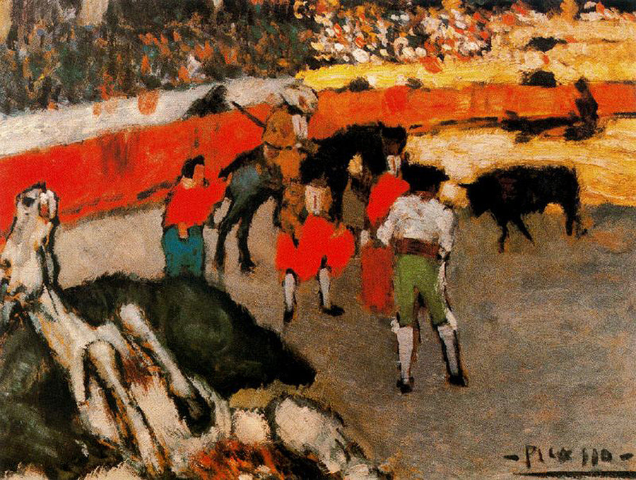 Bullfight scene by Pablo Picasso. Picasso artworks, Picasso wall art, Picasso canvas art, Picasso reproduction for sale, Picasso oil painting on canvas, Blue Surf Art