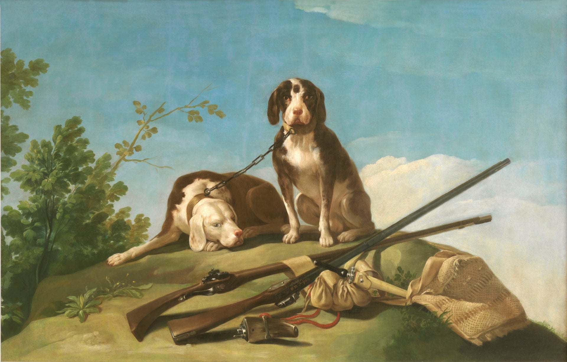 Dogs on a Leash, 1775 by Francisco Goya, Reproduction Painting. Blue Surf Art