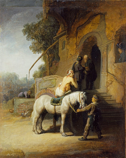 The Good Samaritan Painting by Rembrandt Oil on Canvas Reproduction by Blue Surf Art