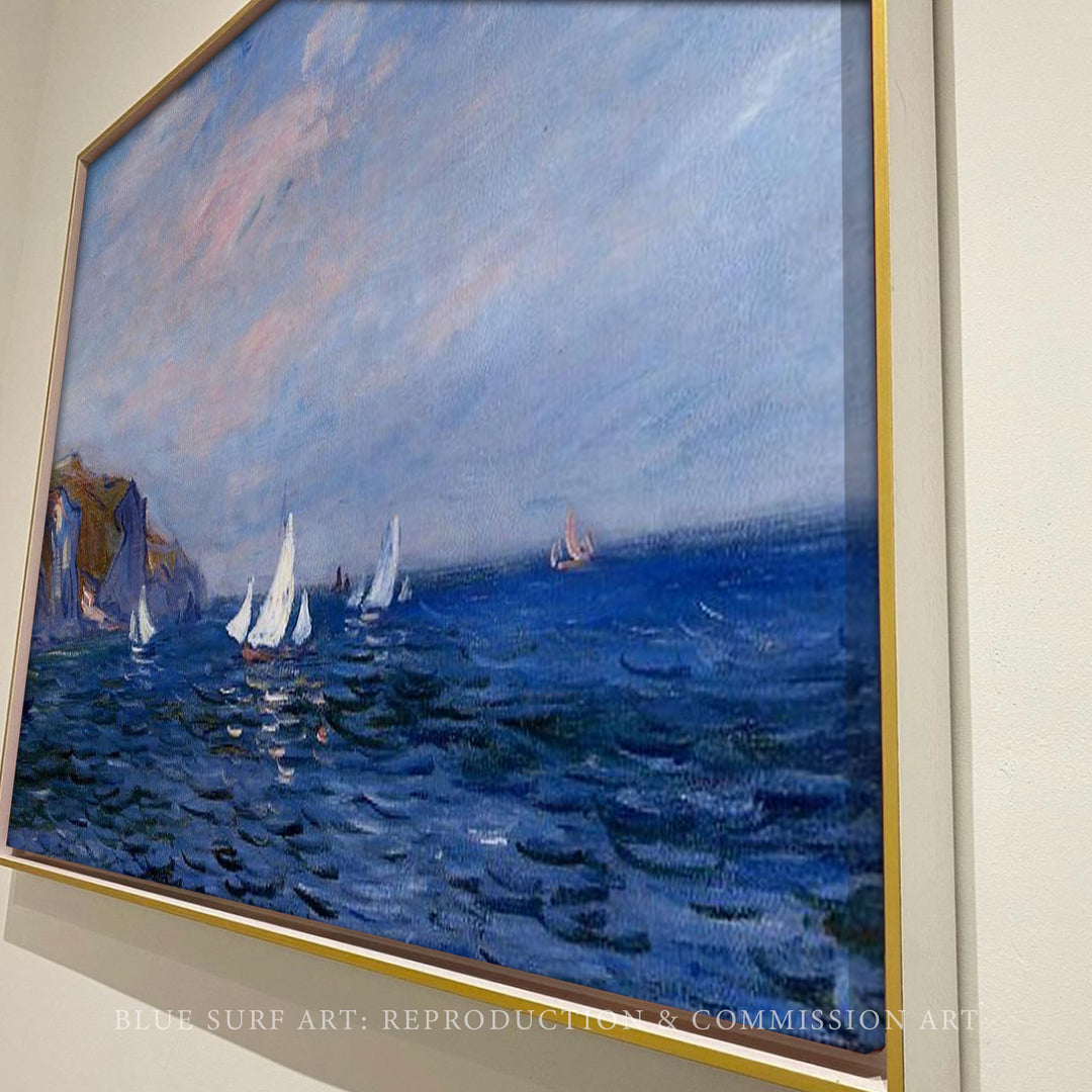 Cliffs and Sailboats at Pourville 1882 by Claude Monet Reproduction for Sale  by Blue Surf Art 2