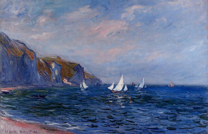Cliffs and Sailboats at Pourville 1882 by Claude Monet Reproduction for Sale  by Blue Surf Art