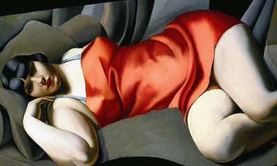 Woman in Red (Portrait of Mrs. Bush) Painting by Tamara de Lempicka Reproduction Wall Art - Blue Surf Art