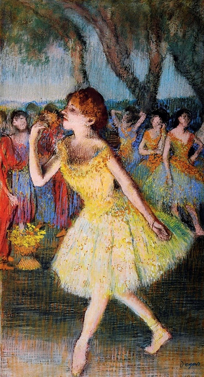 Dancer in Yellow Painting by Edgar Degas Reproduction Oil on Canvas - blue surf art .com