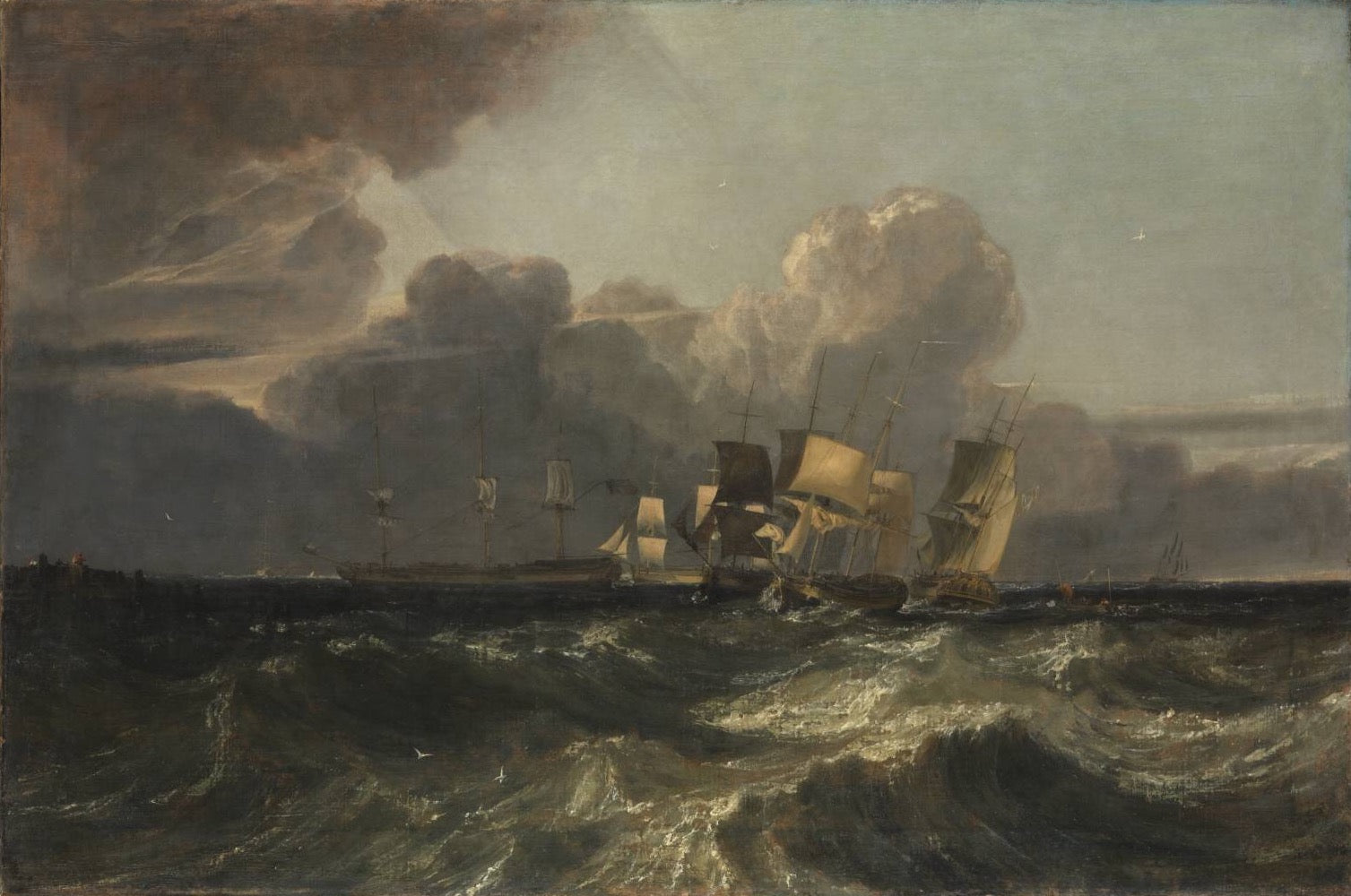 Ships Bearing up for Anchorage ‘The Egremont Seapiece’ by J. M. W. Turner. Turner artworks, Turner canvas art, J. M. W. Turner oil painting, Turner reproduction for sale. Landscape paintings, Turner art decor, Turner oil painting on canvas, Blue Surf Art