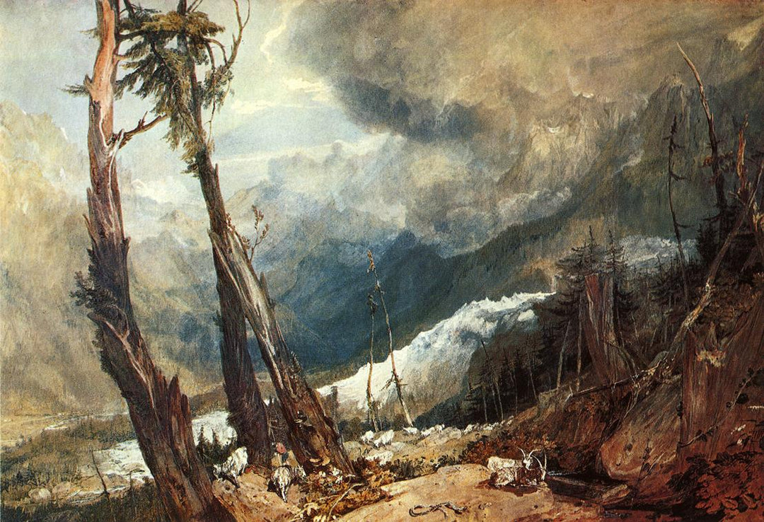 Glacier and Source of the Arveron, Going Up to the Mer de Glace by J. M. W. Turner. Turner artworks, Turner canvas art, J. M. W. Turner oil painting, Turner reproduction for sale. Landscape paintings, Turner art decor, Turner oil painting on canvas, Blue Surf Art
