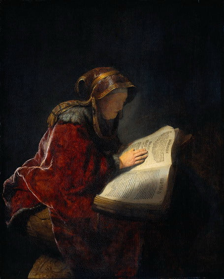 An Old Woman Reading, probably the Prophetess Anna Painting by Rembrandt Oil on Canvas Reproduction by Blue Surf Art