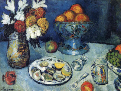 Still life. The dessert by Pablo Picasso. Picasso artworks, Picasso wall art, Picasso canvas art, Picasso reproduction for sale, Picasso oil painting on canvas, Blue Surf Art