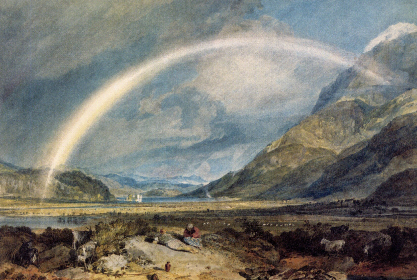 Kilchern Castle, with the Cruchan Ben Mountains, Scotland Noon by J. M. W. Turner. Turner artworks, Turner canvas art, J. M. W. Turner oil painting, Turner reproduction for sale. Landscape paintings, Turner art decor, Turner oil painting on canvas, Blue Surf Art