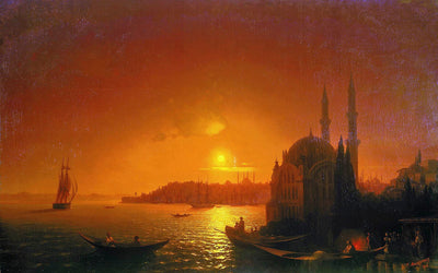View of Constantinople by moonlight Painting by Ivan Aivazovsky Reproduction by Blue surf art