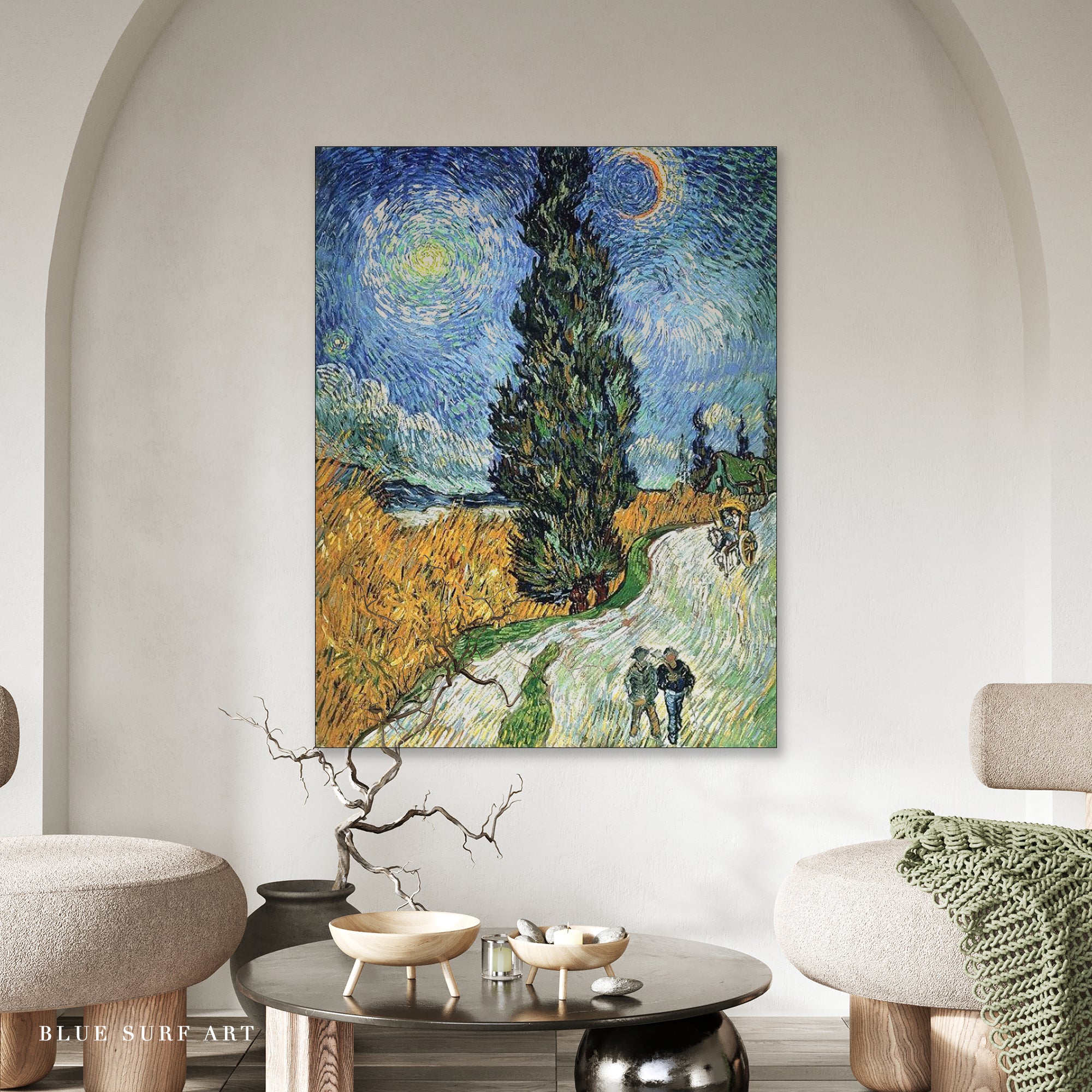 Road with Cypress and Star, 1890 by Van Gogh Reproduction for Sale - Blue Surf Art