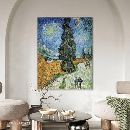Road with Cypress and Star, 1890 by Van Gogh Reproduction for Sale - Blue Surf Art