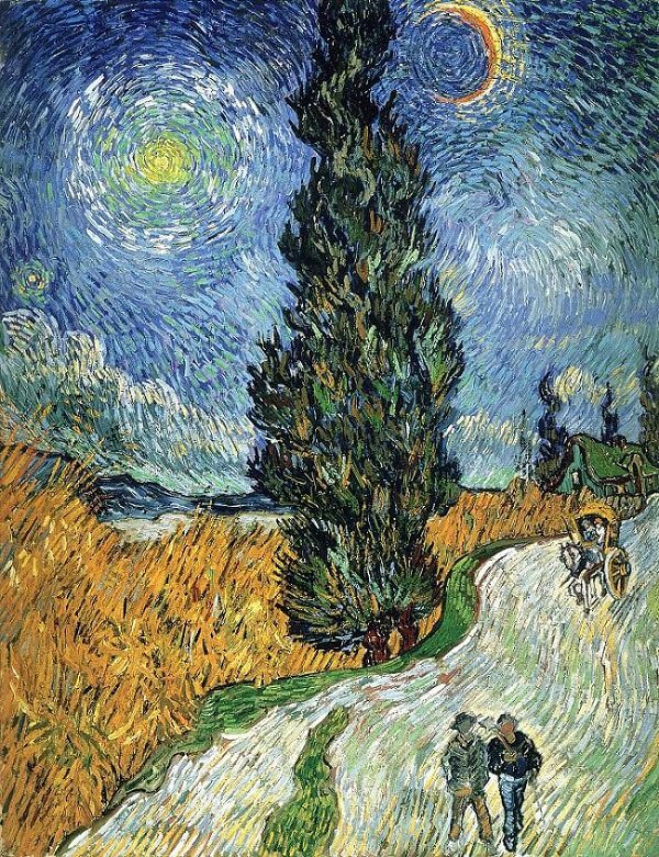 Road with Cypress and Star, 1890 by Van Gogh Reproduction for Sale - Blue Surf Art