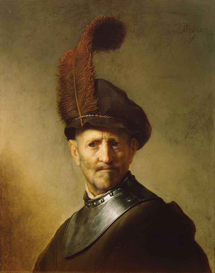 A Man Wearing a Gorget and Plumed Cap Painting by Rembrandt Oil on Canvas Reproduction