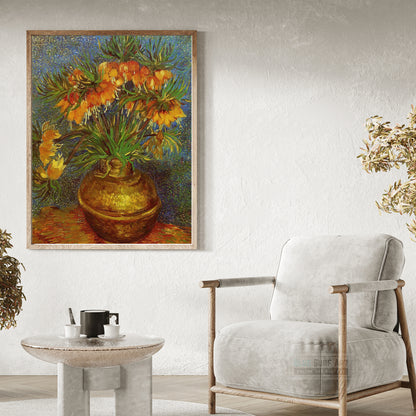 Fritillaries in a Copper Vas by Van Gogh Reproduction for Sale - Blue Surf Art