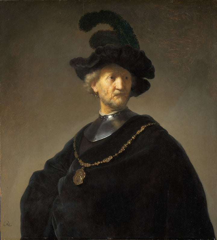 Old Man with a Gold Chain Painting by Rembrandt Oil on Canvas Reproduction by Blue Surf Art