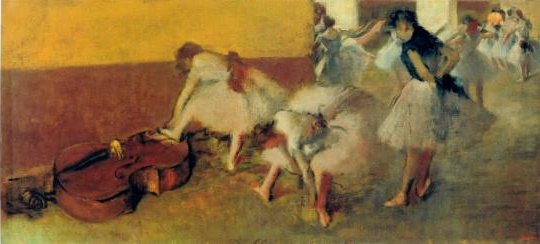 Danseuses au foyer Painting by Edgar Degas Reproduction Oil on Canvas - blue surf art .com