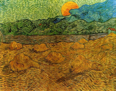 Evening Landscape with Rising Moon by Van Gogh Reproduction for Sale - Blue Surf Art