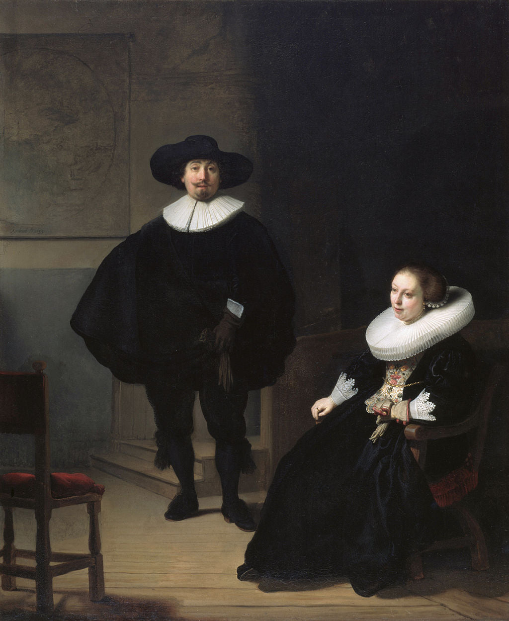 A Lady and Gentleman in Black Painting by Rembrandt Oil on Canvas Reproduction
