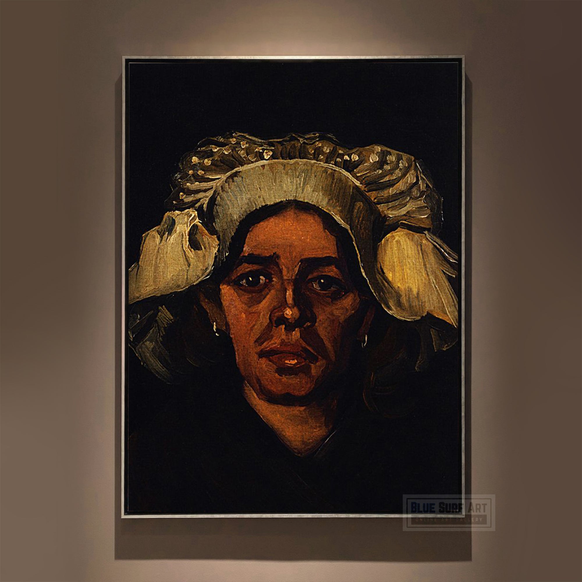 Head of a Peasant Woman with White Cap by Van Gogh Reproduction for Sale - Blue Surf Art