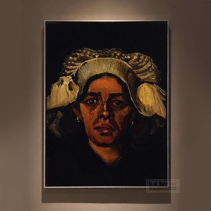 Head of a Peasant Woman with White Cap by Van Gogh Reproduction for Sale - Blue Surf Art
